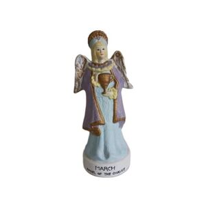 VTG March Angel of the Chalice Ceramic Statue Pastel Purple Blue Gold 8" Gift